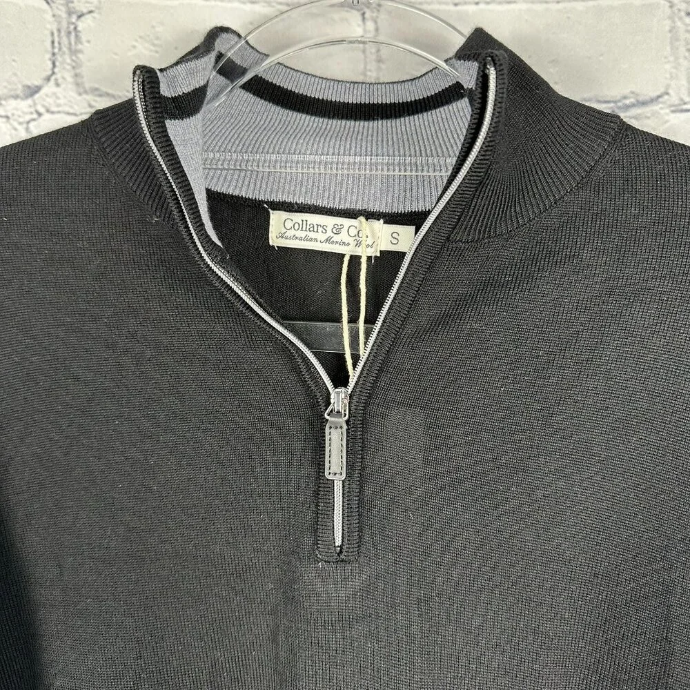 Collars & Co. Men's Cashmere‎ Australian Merino 1/4 Zip Sweater, Size S, Black